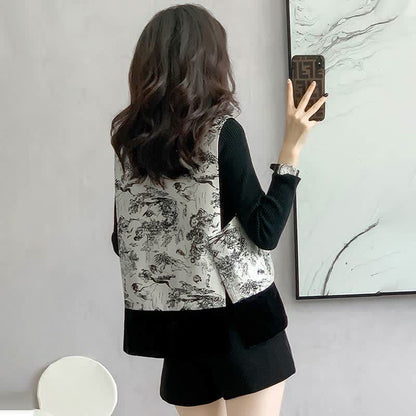 Vintage Floral Print Buckle Long Sleeve Shirt Vest