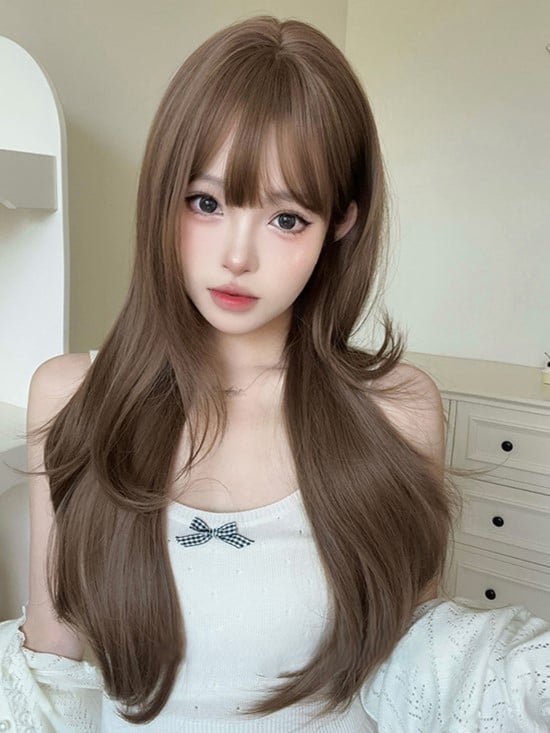 Light Wavy 72CM Bangs Wig Air Length With Brown