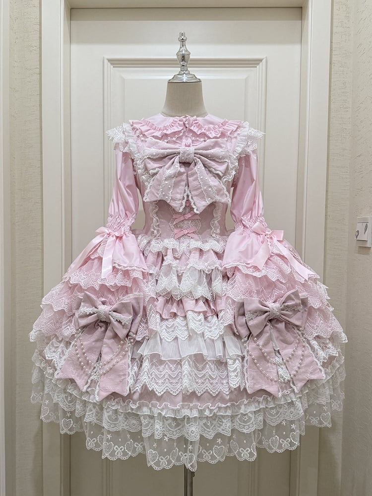 Tiered Skirt Pink Bead Hanayome Decoration Dress Chain Big Lolita Bows
