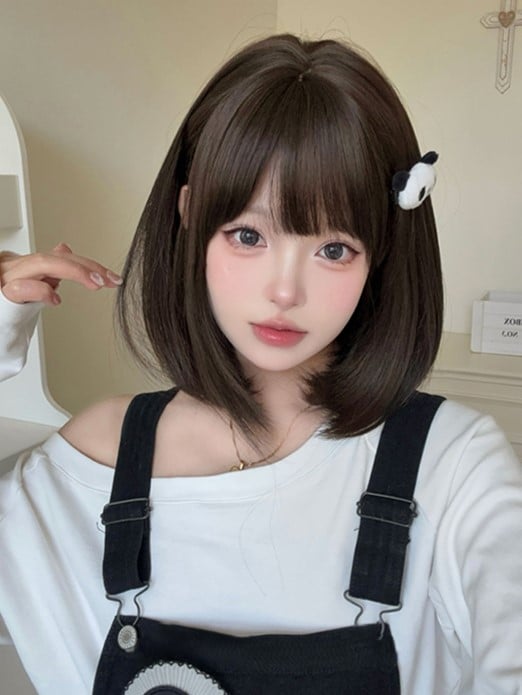 40CM Air Synthetic With Bangs Brown Dark Wig Length