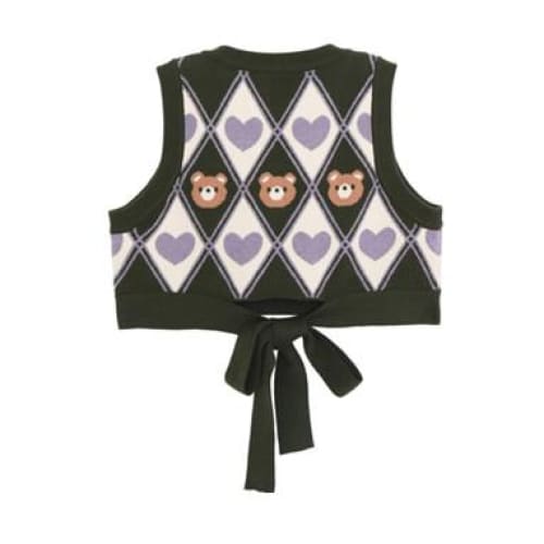 Dark Academia Retro Green Kawaii Bear Knitting Vest MK16803