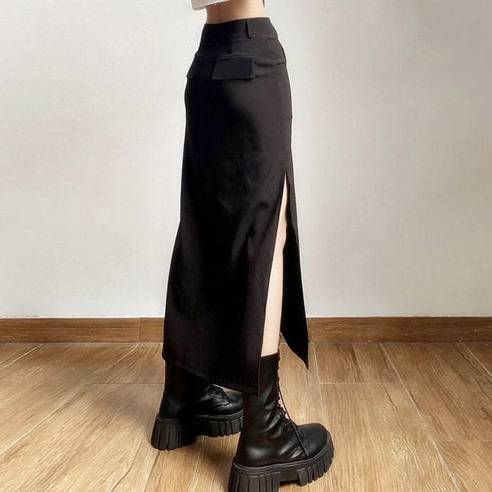 Dark Black Aesthetic Long Skirt - Skirt