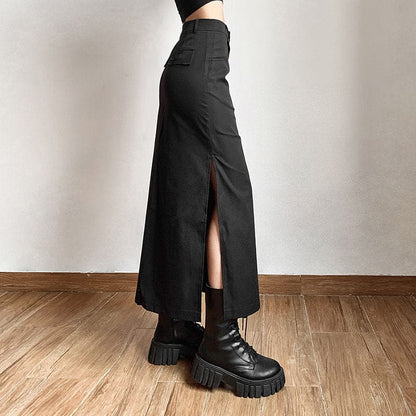 Dark Black Aesthetic Long Skirt - Skirt