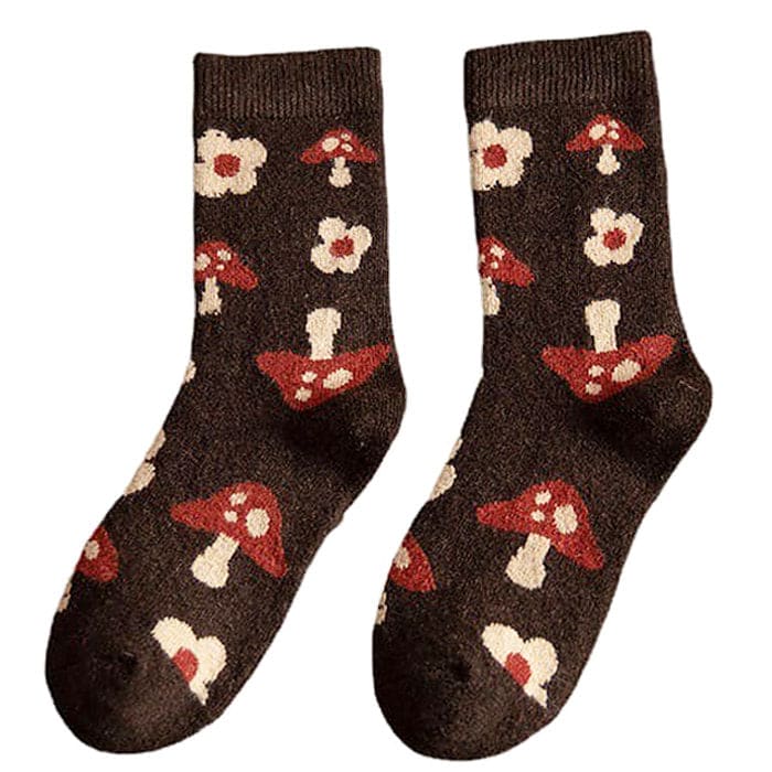 Dark Brown Mushroom Socks - 1 - Socks