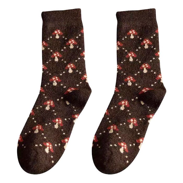 Dark Brown Mushroom Socks - 2 - Socks