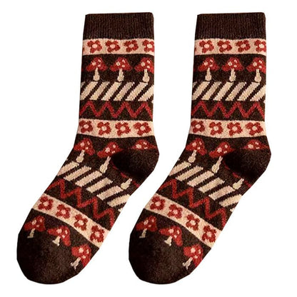 Dark Brown Mushroom Socks - 3 - Socks