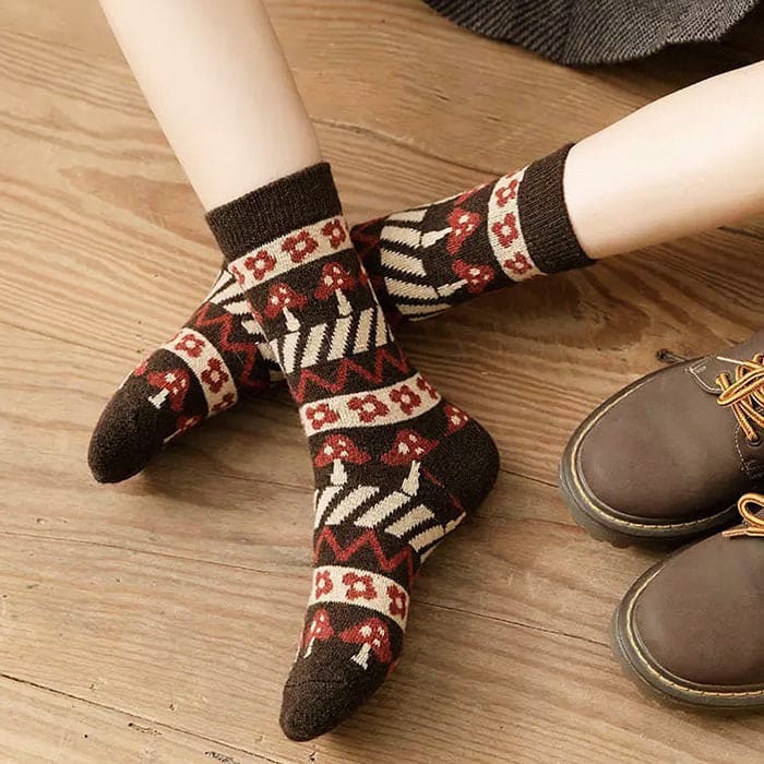 Dark Brown Mushroom Socks - Socks