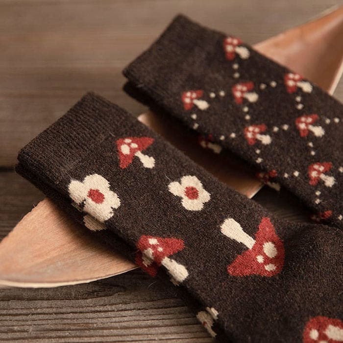 Dark Brown Mushroom Socks - Socks