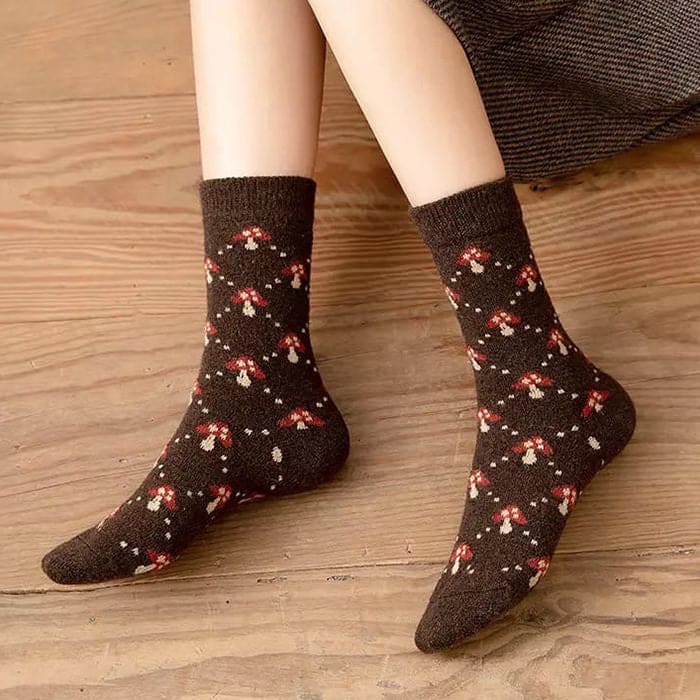 Dark Brown Mushroom Socks - Socks