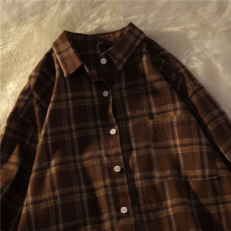 Dark Retro Plaid Shirt - M / Brown - Jacket