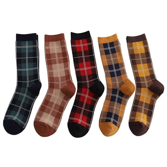 Dark Vintage Plaid Socks - Brown - Socks