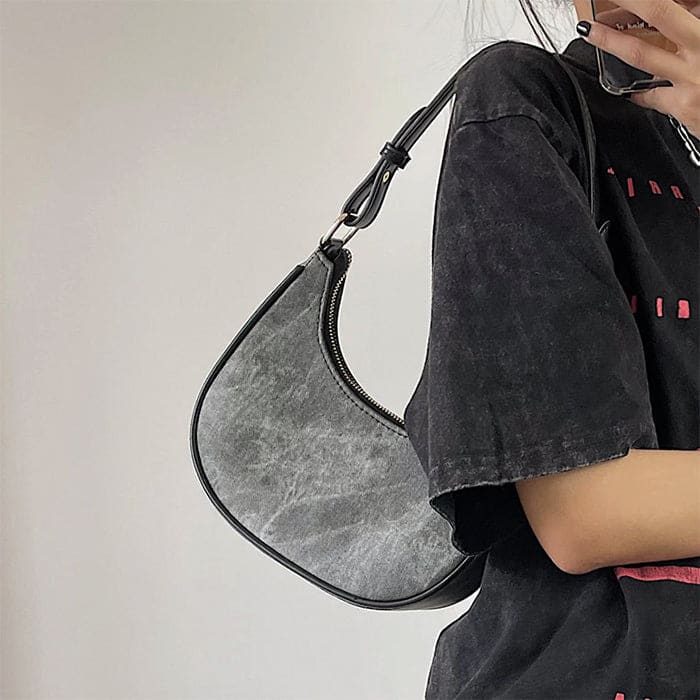 Dark Washed Hobo Bag - Standart / Dark Grey - Handbags