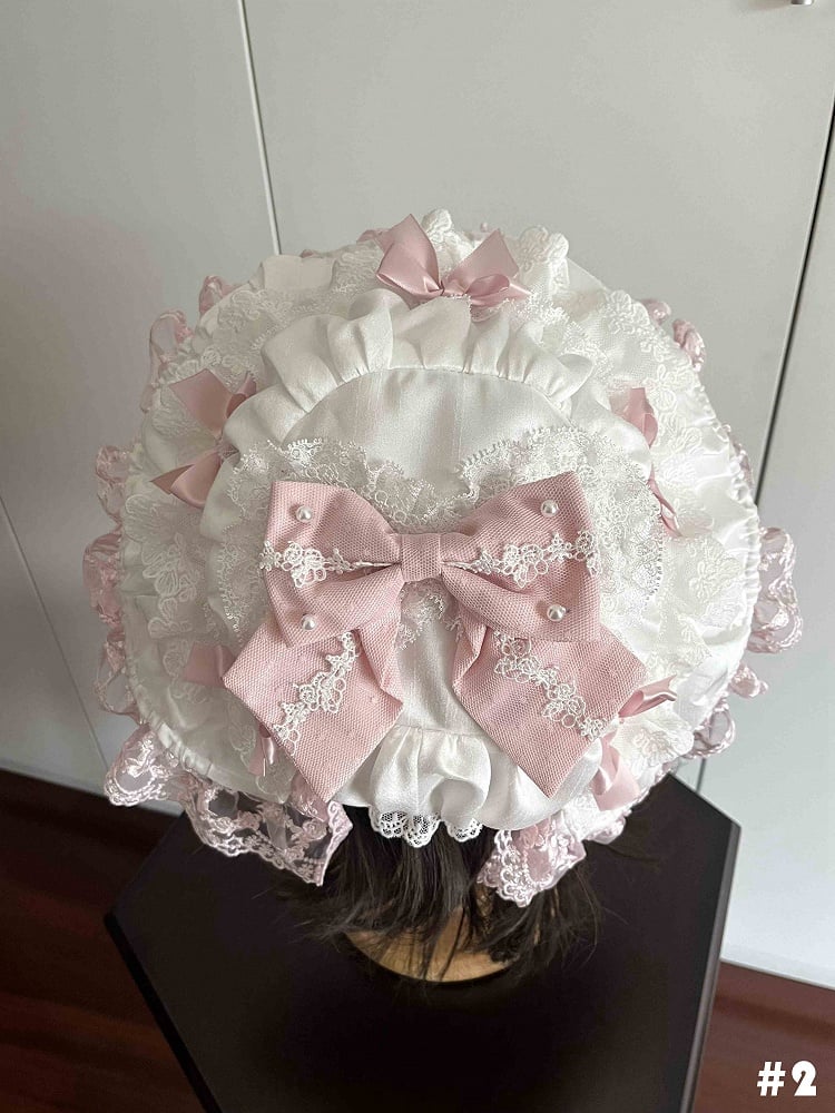 Pink Decorated Bows Hat Sweet Lolita