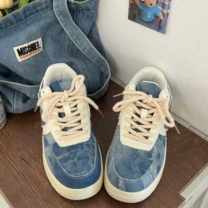 Denim Heart Aesthetic Sneakers - Sneakers