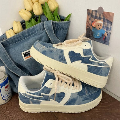 Denim Heart Aesthetic Sneakers - Sneakers