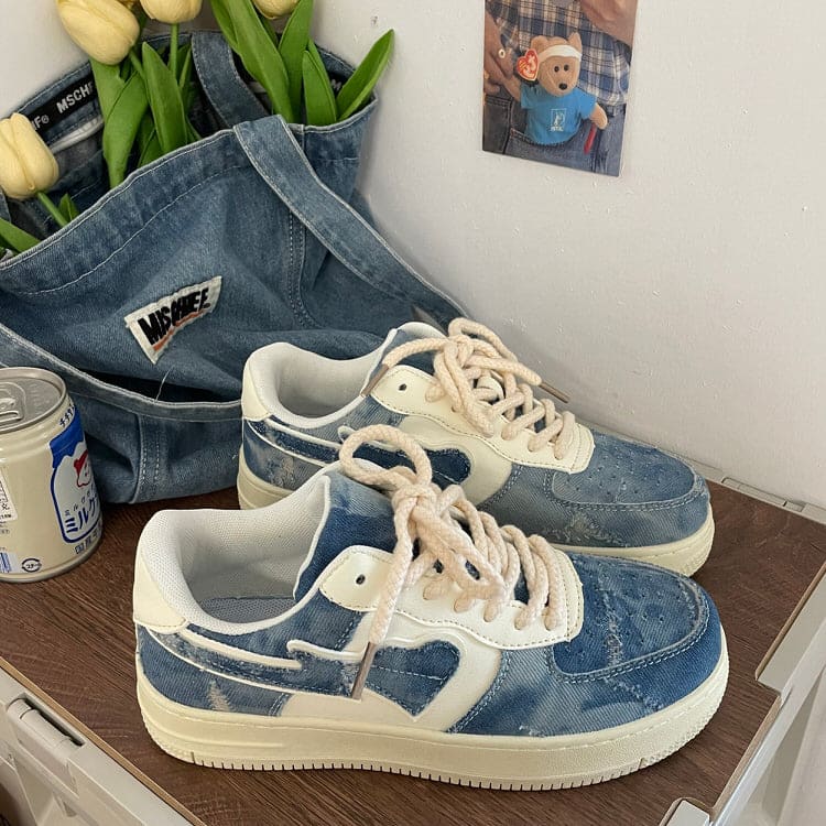 Denim Heart Aesthetic Sneakers - Sneakers