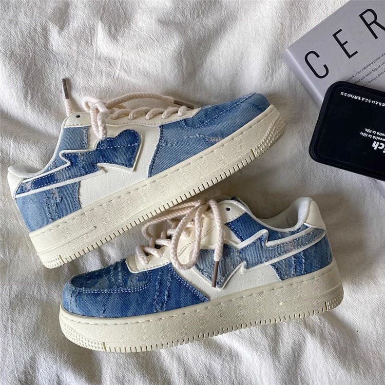 Denim Heart Aesthetic Sneakers - Sneakers