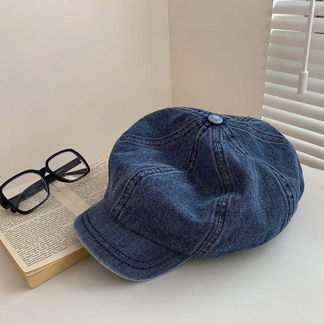 Denim Newsboy Cap - Dark Denim Blue / One Size