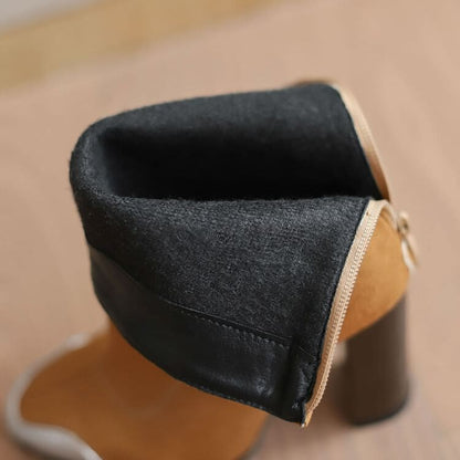 Denim Pointed Toe Chunky Heel Short Boots