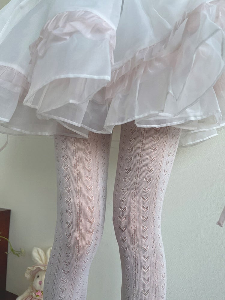 Tights Hollow-out Lolita White Heart Pattern
