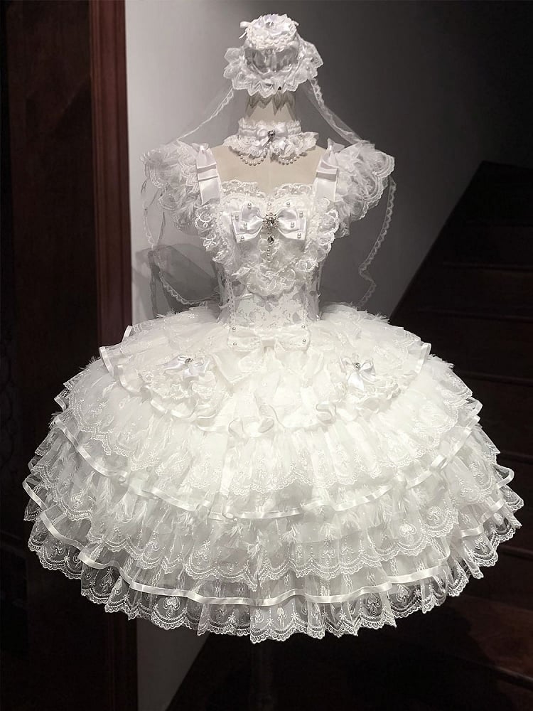 Skirt Lolita Bodice White Fabric Dress Hime Hanayome Butterfly Angel Tiered