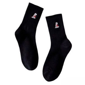 Dino Embroidery Socks - Free Size / Black - Socks