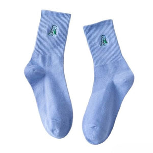 Dino Embroidery Socks - Free Size / Blue - Socks