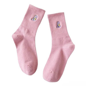 Dino Embroidery Socks - Free Size / Pink - Socks