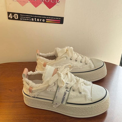 Distressed Canvas Platform Sneakers