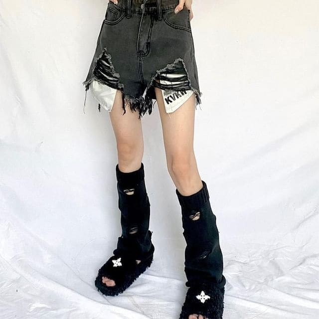 Distressed Leg Warmer - Black / One Size