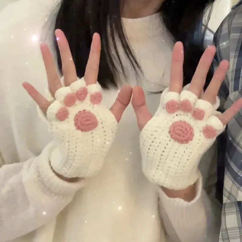 Kawaii Aesthetic Y2K Cute Fairy DIY Knitted Cat Paw Gloves MK Kawaii Store