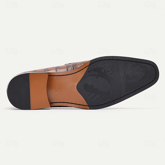 Dress Crocodile Men's Pattern Classic Brown Leather Shoes -