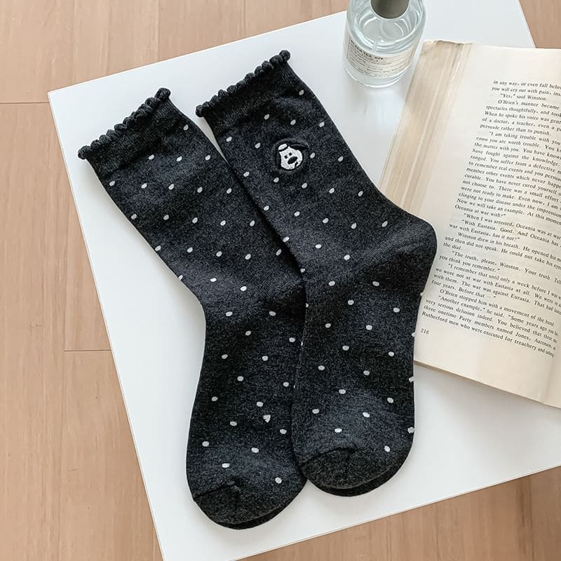 Dog Embroidered Dotted Socks / Set