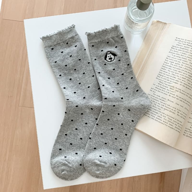 Dog Embroidered Dotted Socks / Set