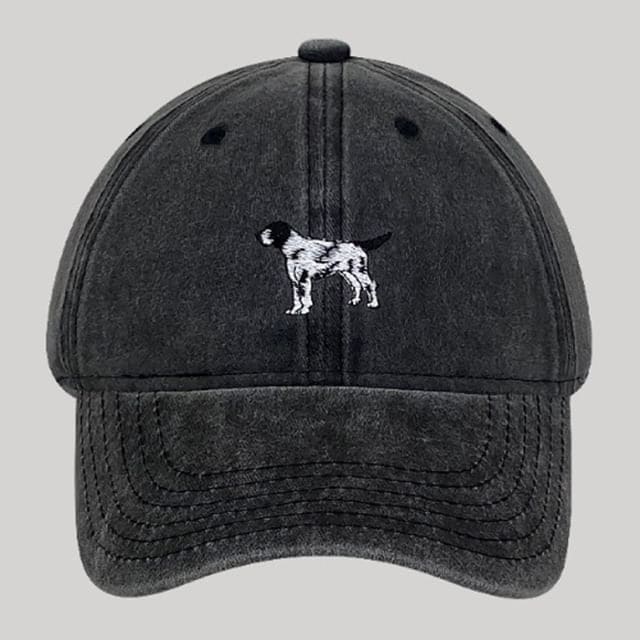 Dog Embroidered Washed Baseball Cap - Washed Black