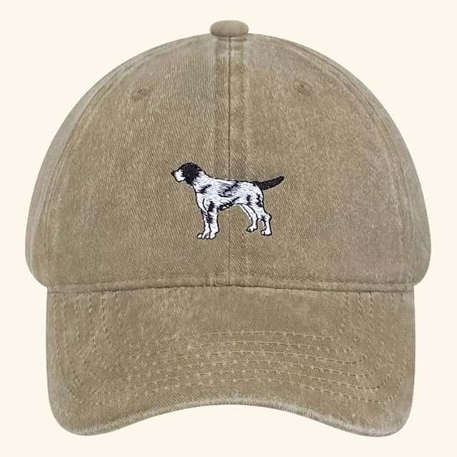 Dog Embroidered Washed Baseball Cap - Washed Khaki