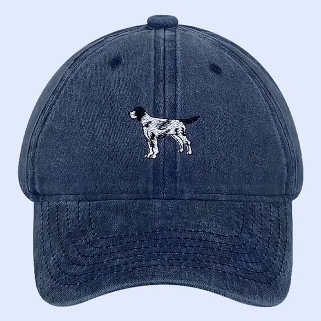 Dog Embroidered Washed Baseball Cap - Washed Navy Blue