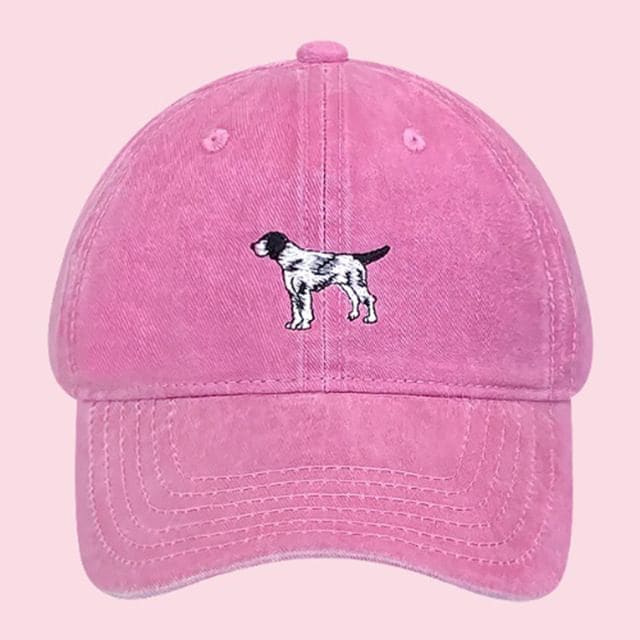 Dog Embroidered Washed Baseball Cap - Washed Pink