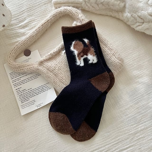 Dog Jacquard Socks / Set - Black / One Size