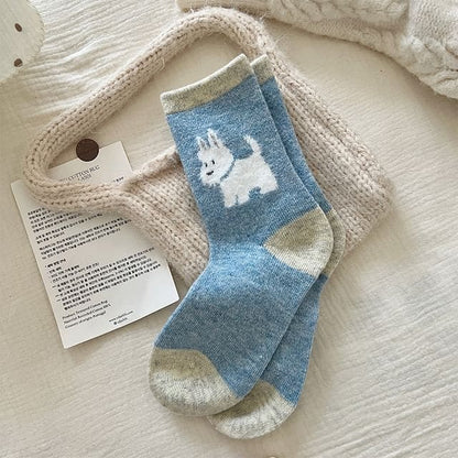 Dog Jacquard Socks / Set - Blue / One Size