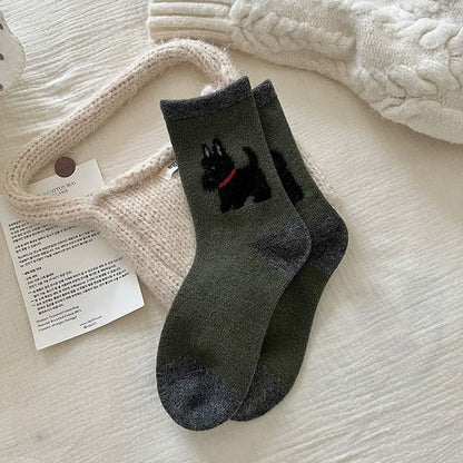 Dog Jacquard Socks / Set - Dark Green / One Size