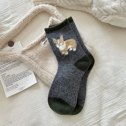 Dog Jacquard Socks / Set - Gray / One Size