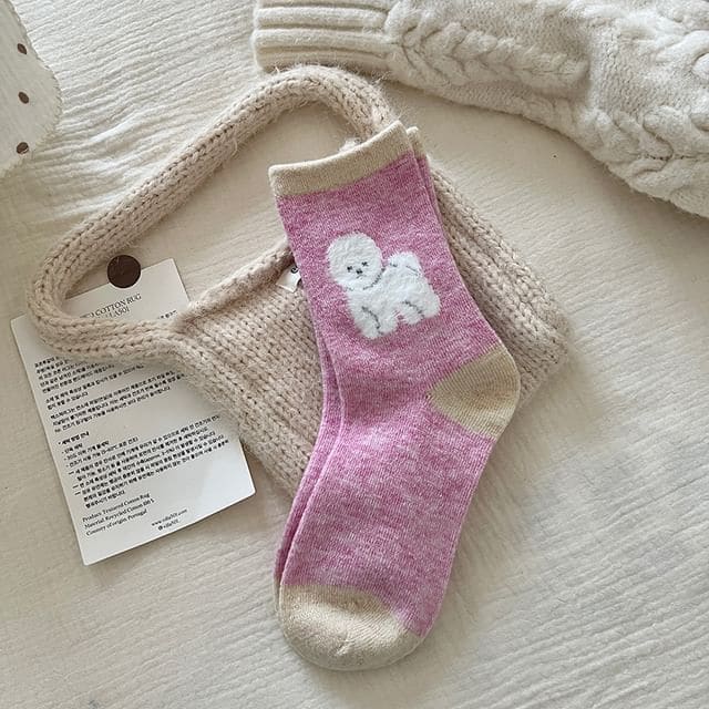 Dog Jacquard Socks / Set - Pink / One Size