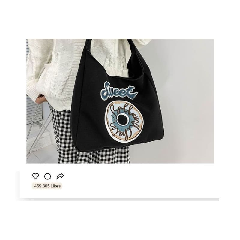 Donut Embroidered Shoulder Bag