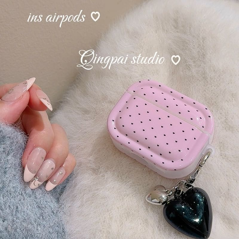 Dotted AirPods / Pro Earphone Case Skin / Heart Charm / Set