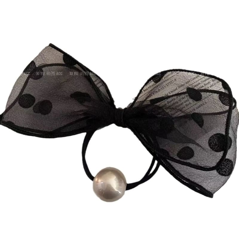 Dotted Bow Faux Pearl Hair Tie