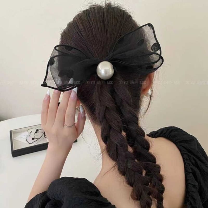 Dotted Bow Faux Pearl Hair Tie