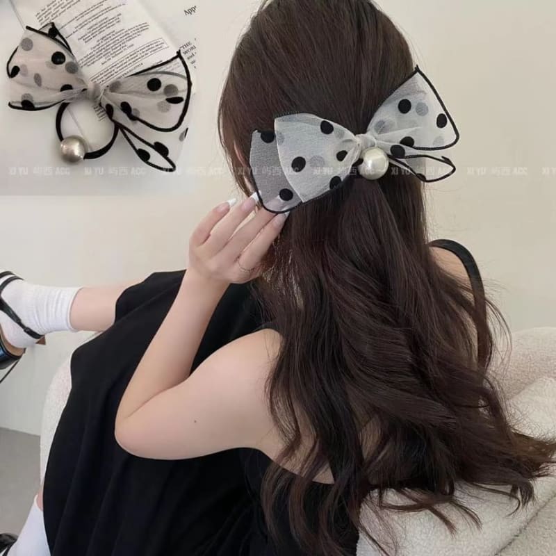 Dotted Bow Faux Pearl Hair Tie