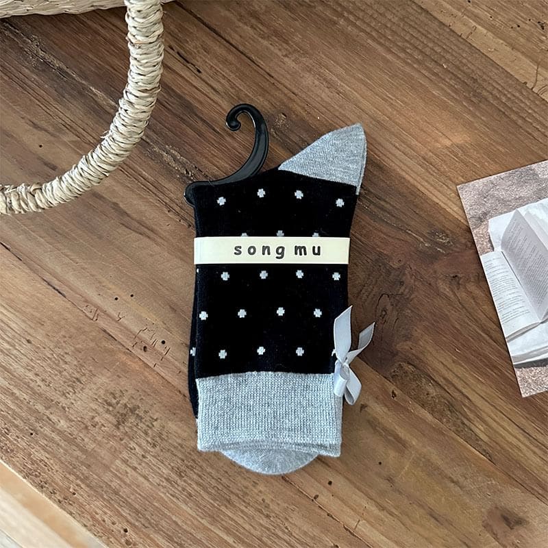 Dotted Contrast Trim Socks / Set