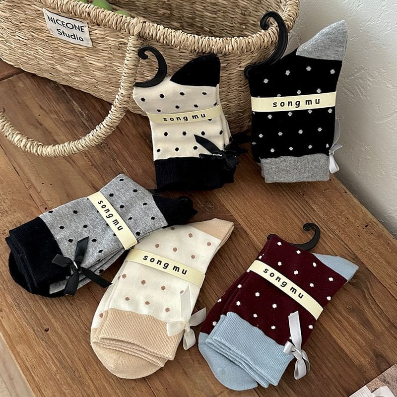 Dotted Contrast Trim Socks / Set